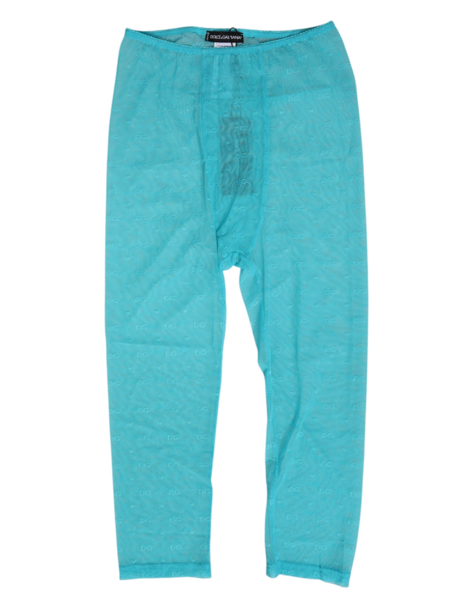 Sous-vêtements Dolce & Gabbana Light Blue Logo Lace, collants midi en dentelle, design élégant et confortable.