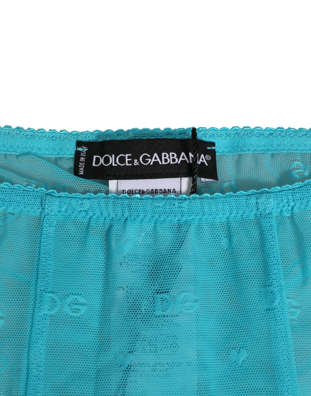 String short en dentelle Light Blue Logo de Dolce & Gabbana, pantalon midi de lingerie élégante et ajustée.