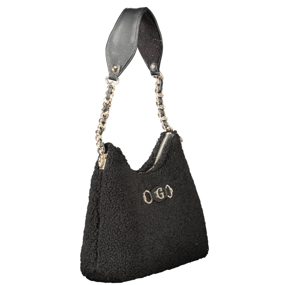 Sac à main noir Guess Jeans en polyester pour femmes, design élégant avec détails modernes.