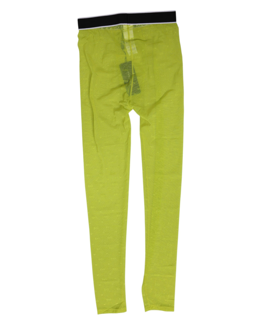 Leggings en nylon Dolce & Gabbana neon vert avec logo en dentelle, pantalons de sous-vêtements élégants et confortables.