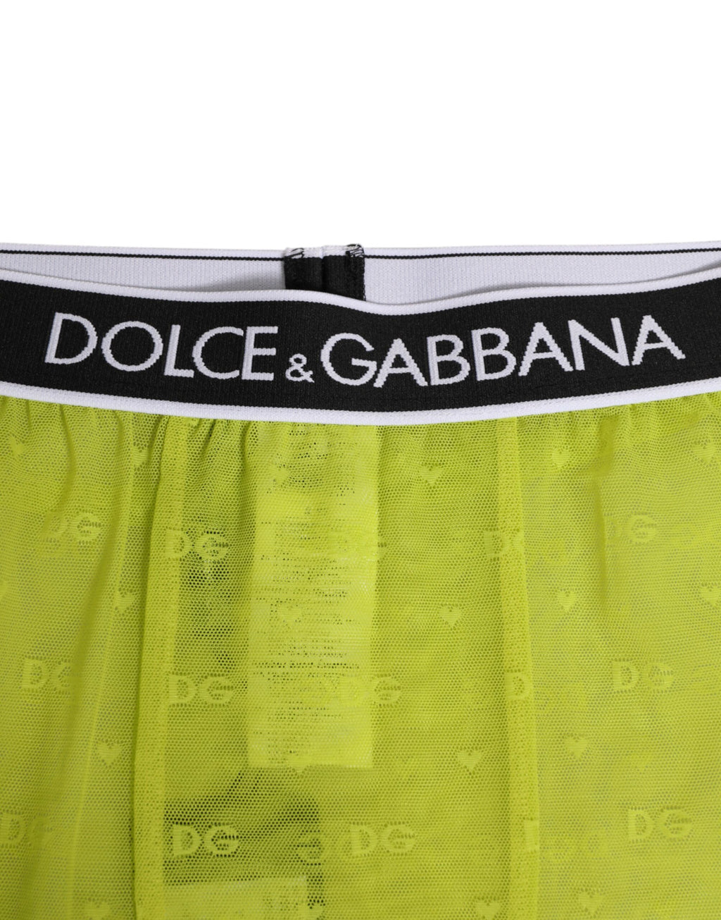 Leggings en nylon vert néon Dolce & Gabbana avec logo en dentelle, pantalon de lingerie élégant et moderne.