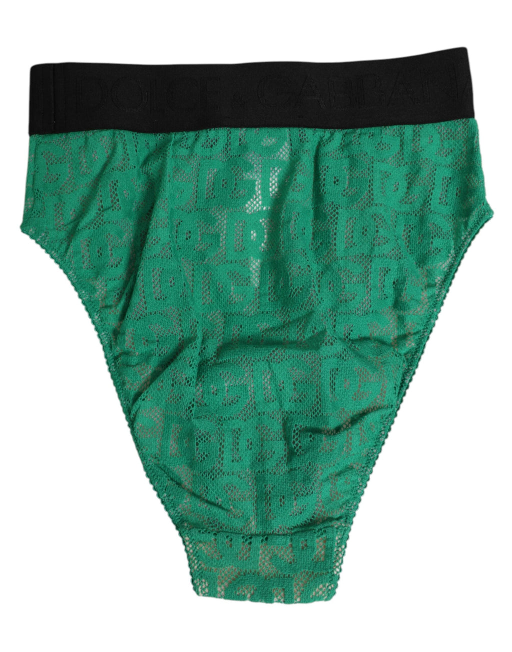 Culotte haute Dolce & Gabbana verte avec logo DG en dentelle, sous-vêtements élégants et confortables.