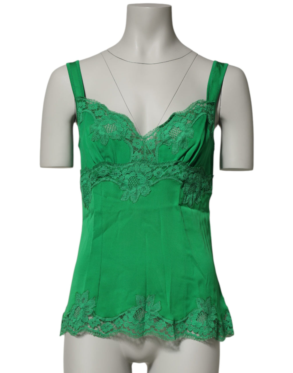 Top de lingerie Dolce & Gabbana vert en dentelle florale, sans manches, pour sous-vêtements élégants.