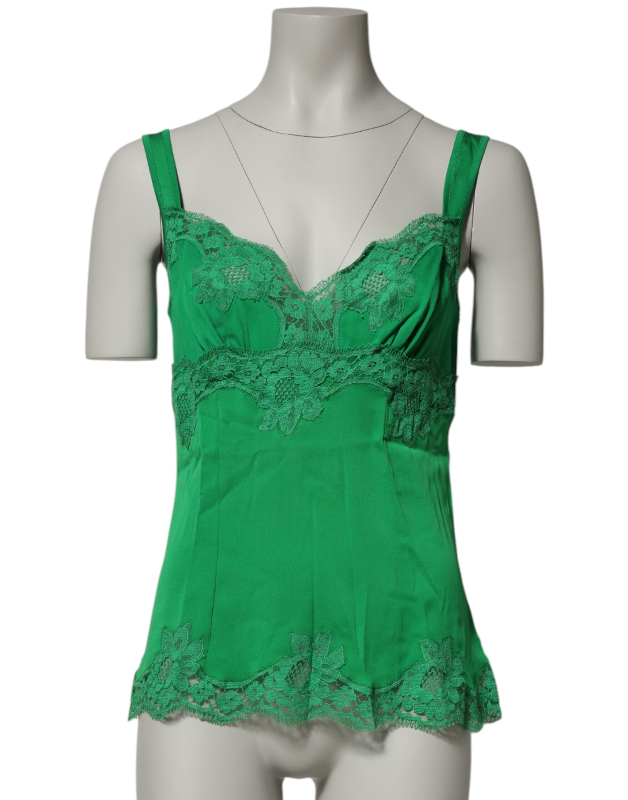 Top de lingerie Dolce & Gabbana vert en dentelle florale, sans manches, pour sous-vêtements élégants.