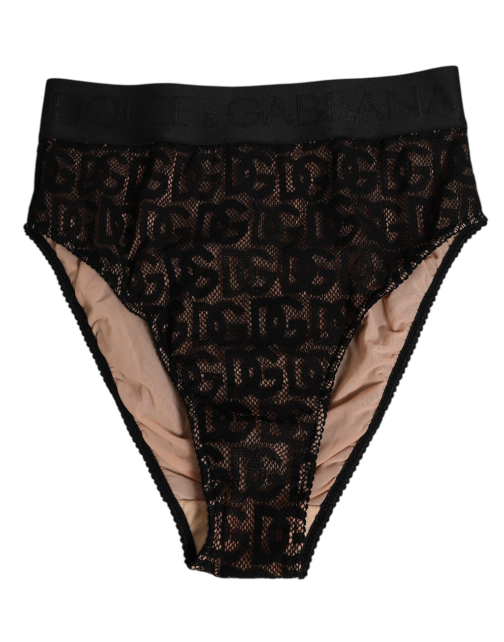 Culotte haute noire Dolce & Gabbana avec logo DG en dentelle, design élégant et confortable, pour femmes.