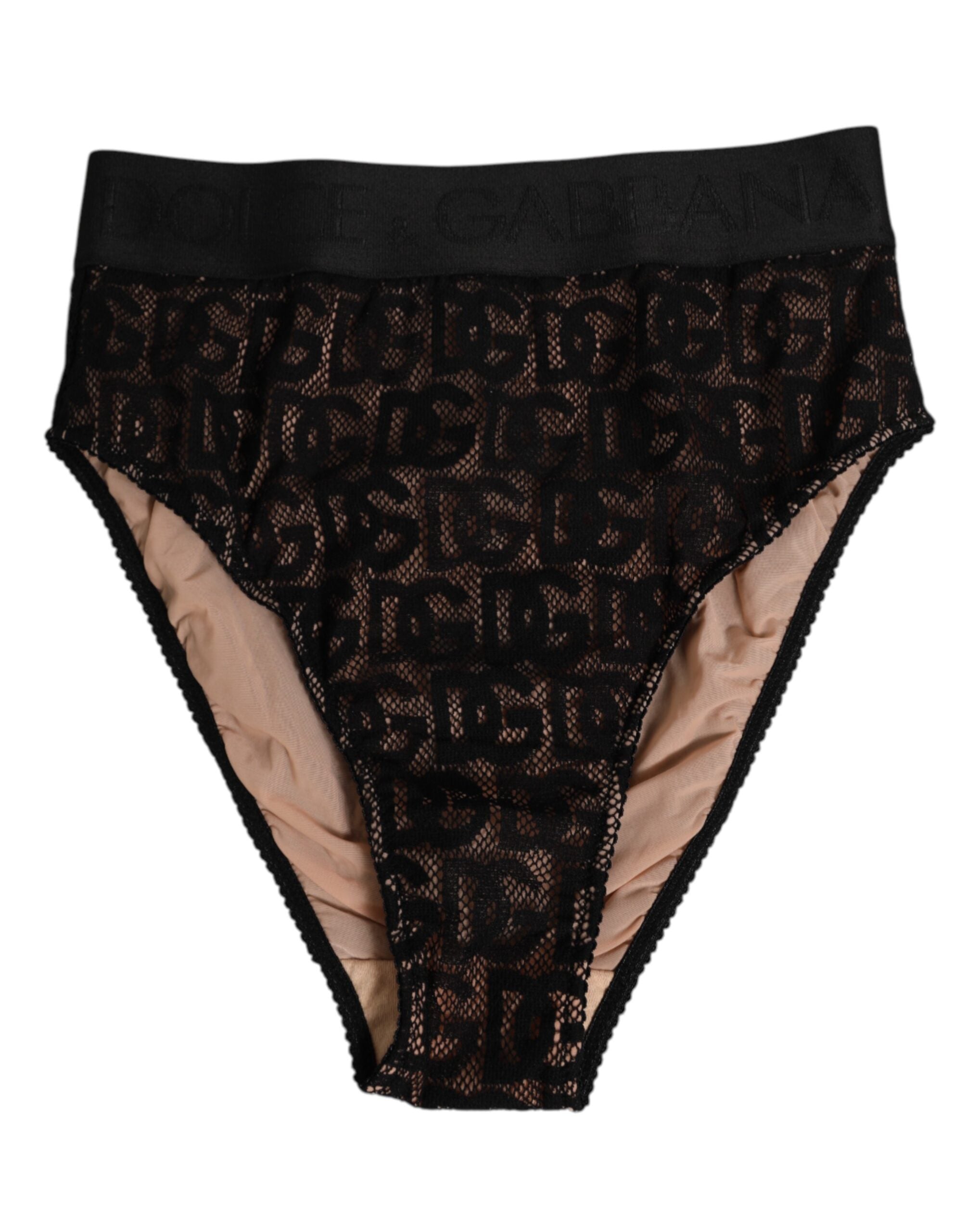 Culotte noire Dolce & Gabbana DG Logo en dentelle, haute taille, sous-vêtements élégants et féminins.