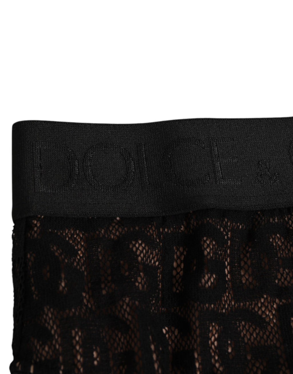 Culotte haute noire Dolce & Gabbana avec logo DG en dentelle, design élégant et sophistiqué, vue de face.