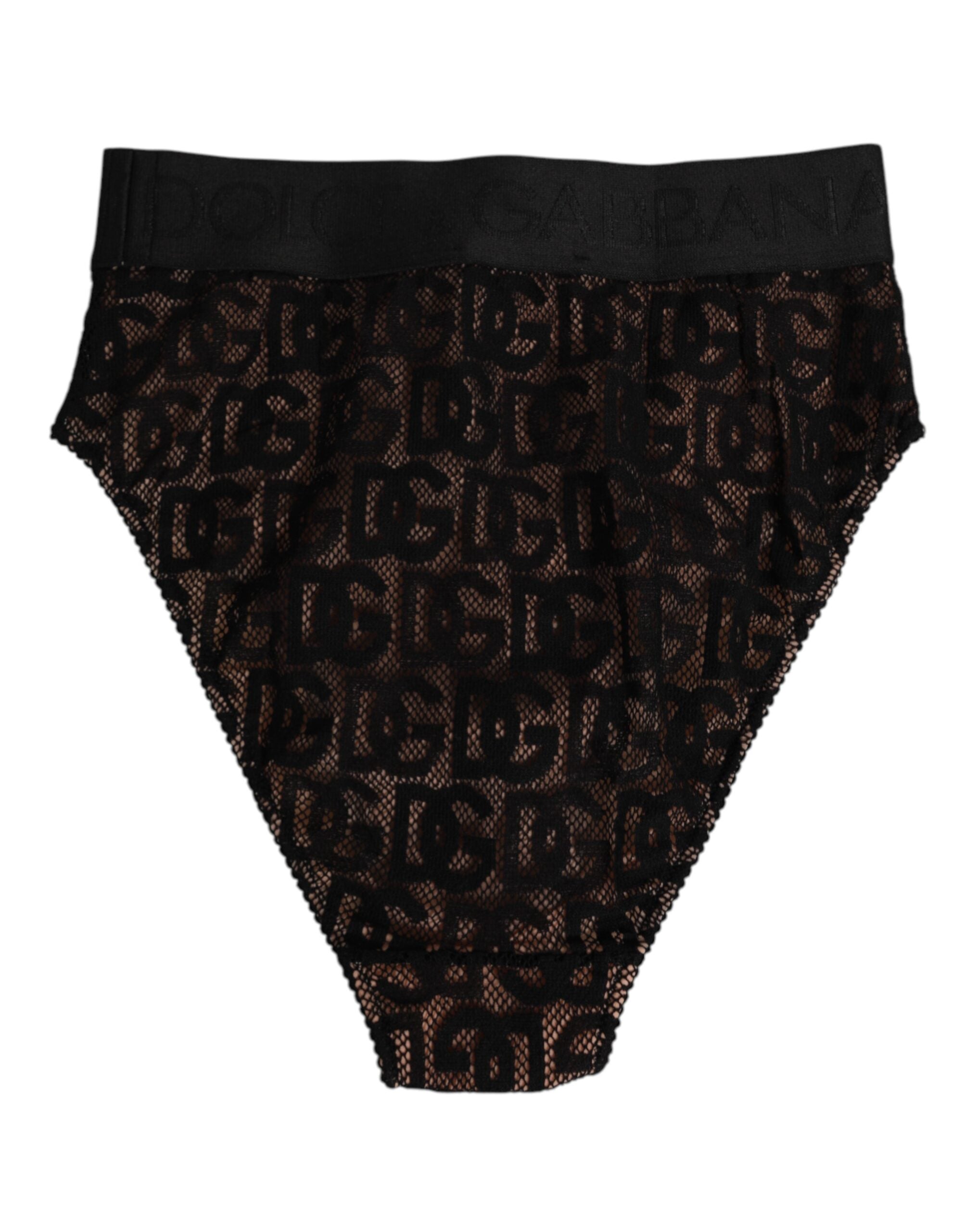 Culotte noire Dolce & Gabbana DG Logo en dentelle, haute taille, sous-vêtements élégants et confortables.