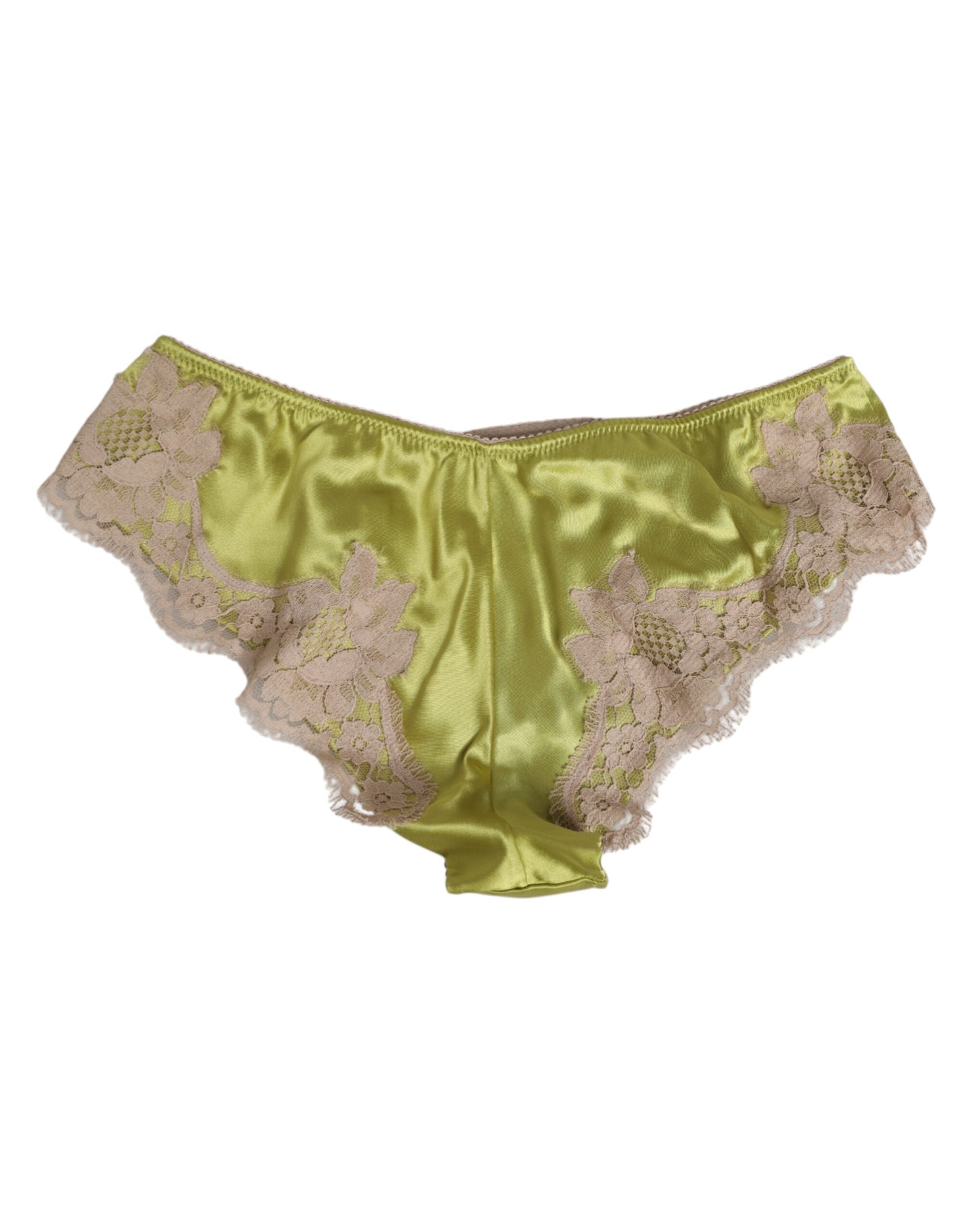 Culotte en satin de soie vert Dolce & Gabbana avec détails en dentelle florale, sous-vêtements élégants et confortables.