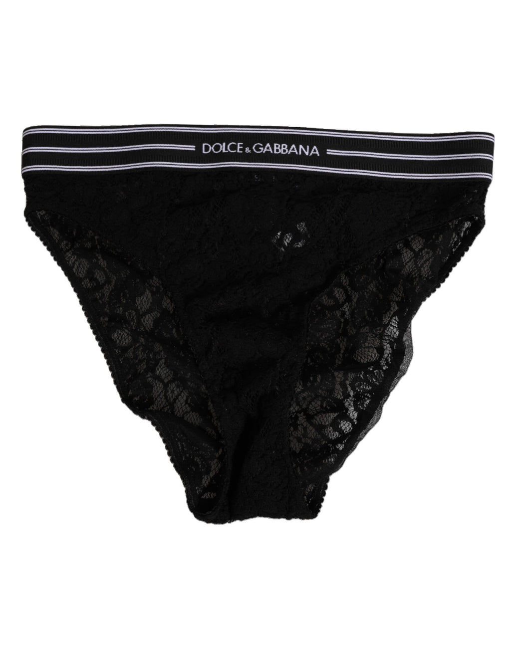 Slip en dentelle noire Dolce & Gabbana avec logo, taille haute, sous-vêtements féminins élégants, détails délicats en dentelle.