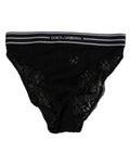 Slip en dentelle noire Dolce & Gabbana avec logo, taille haute, sous-vêtements féminins élégants, détails délicats en dentelle.