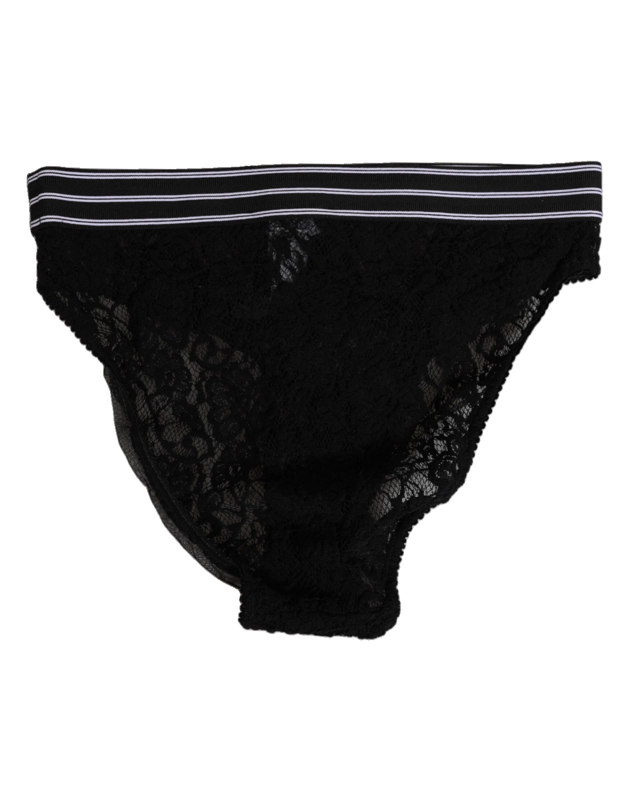 Slip en dentelle noire Dolce & Gabbana avec logo, taille haute, sous-vêtements élégants et confortables.