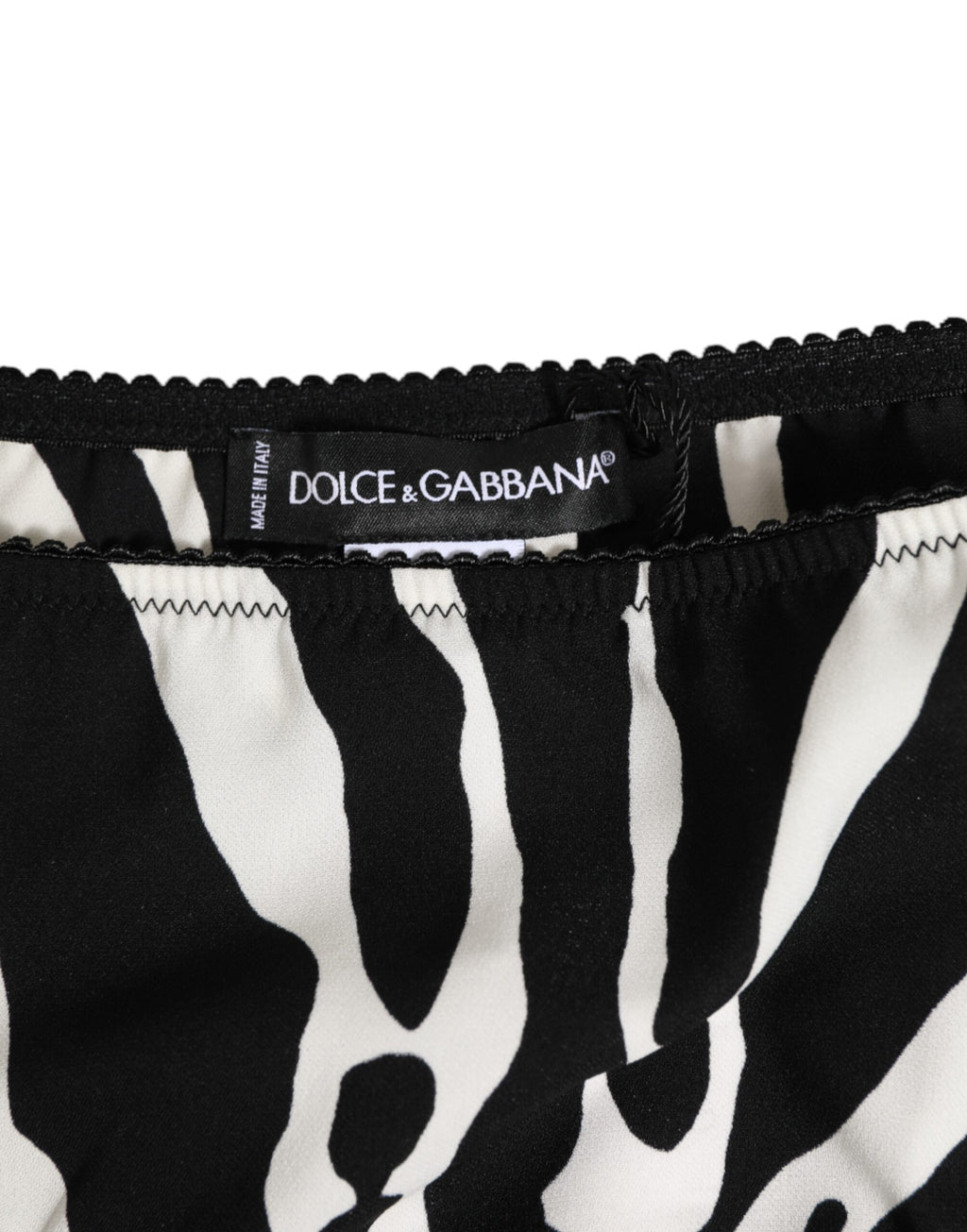 Culotte de lingerie Dolce & Gabbana à imprimé zèbre noir et blanc, slip confortable en coton et élasthanne.