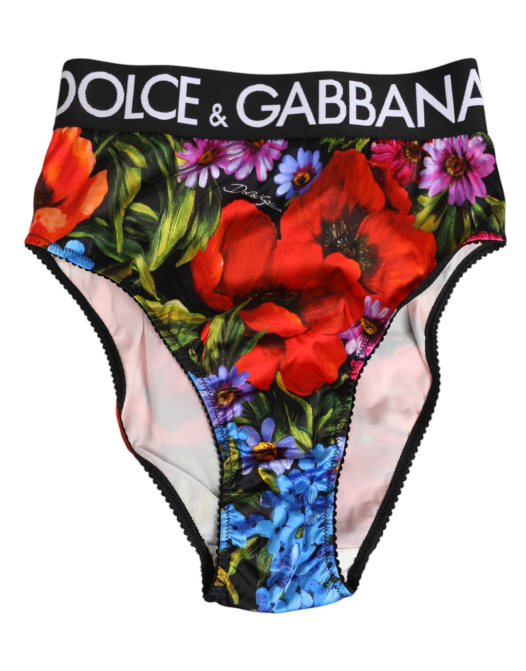 Culotte haute Dolce & Gabbana à imprimé floral multicolore, lingerie élégante en tissu léger et confortable.