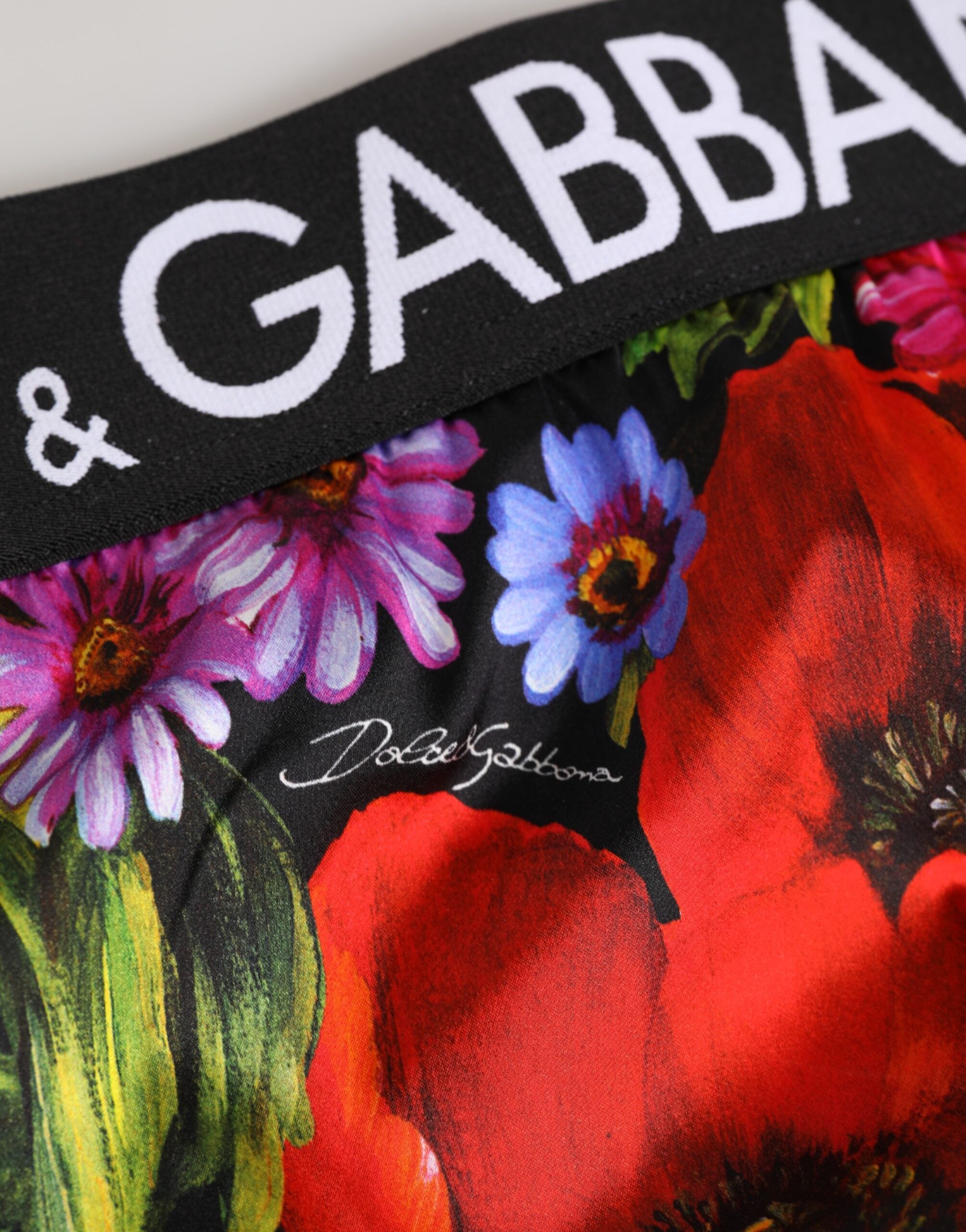 Culotte haute Dolce & Gabbana à imprimé floral multicolore, lingerie élégante et confortable visible sur l'image.