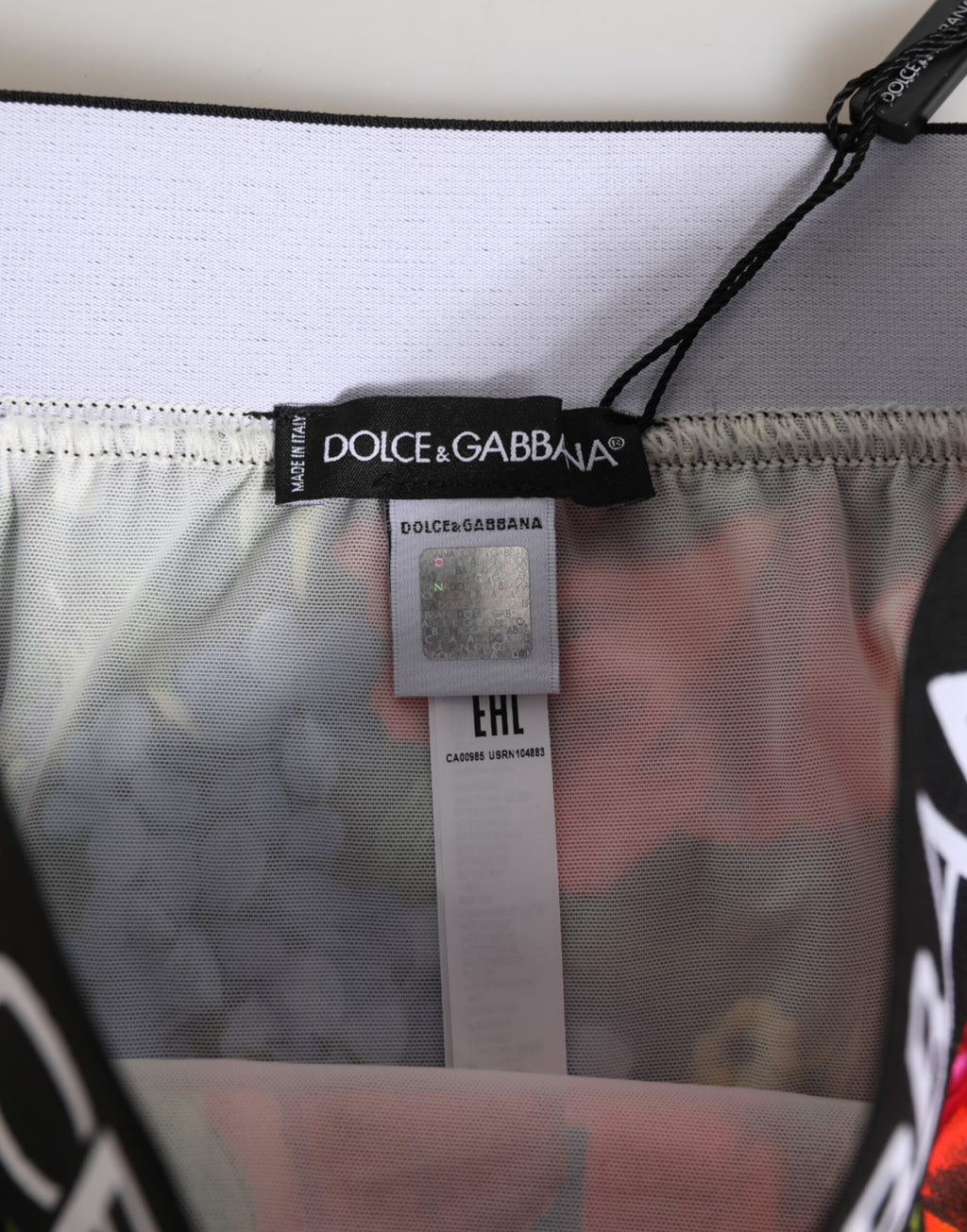 Culotte haute Dolce & Gabbana à imprimé floral multicolore, lingerie élégante avec taille haute.