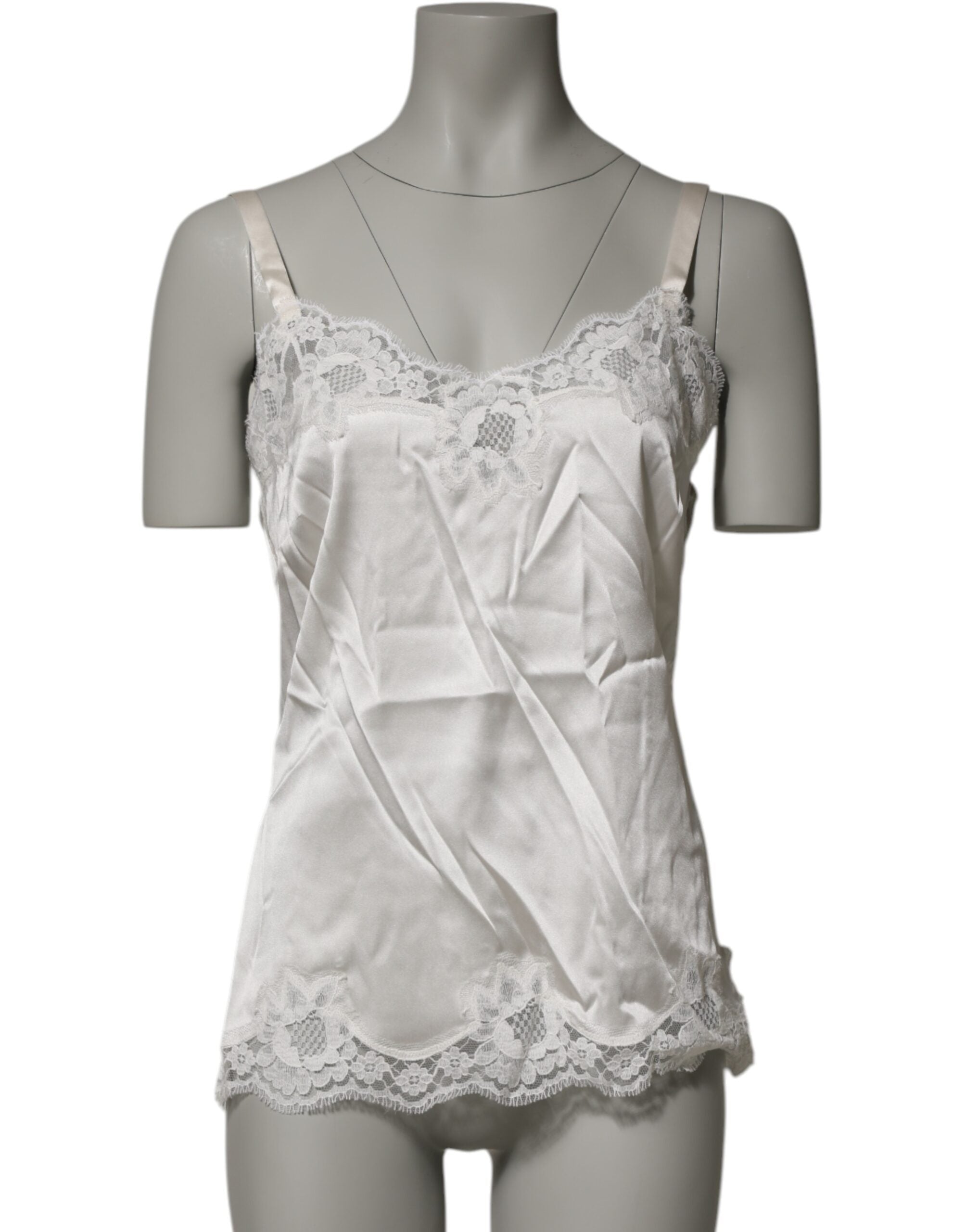 Top en lingerie Dolce & Gabbana en dentelle florale blanche et ivoire, sans manches, pour femme.