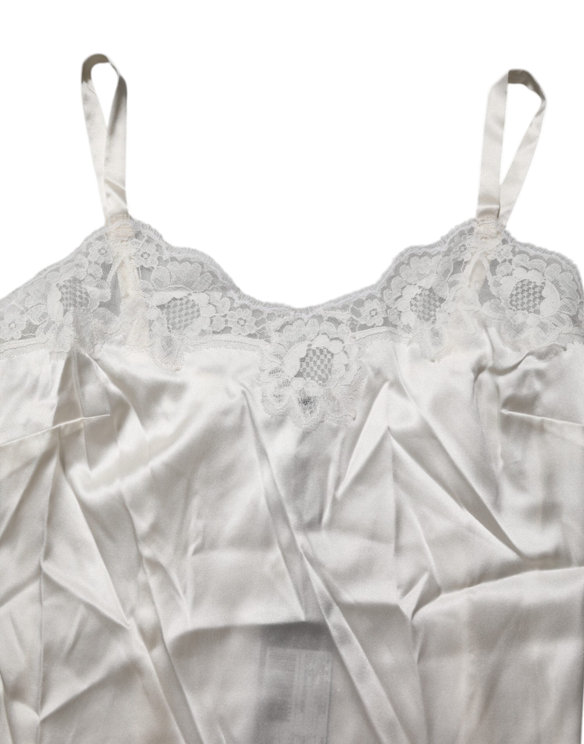 Top en lingerie Dolce & Gabbana blanc cassé avec dentelle florale, sans manches, pour sous-vêtements élégants.