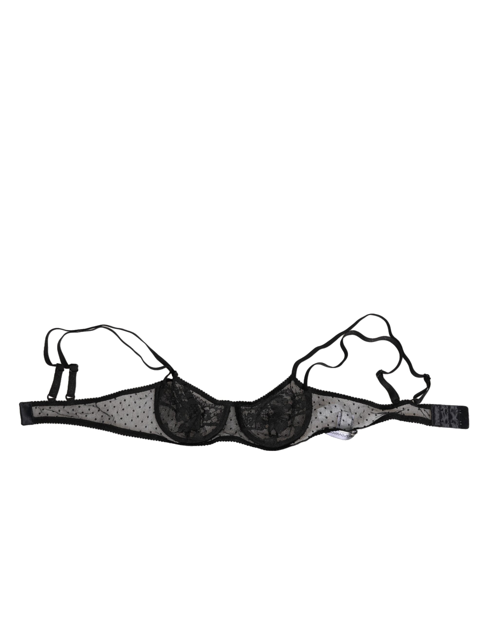 Soutien-gorge balconnet noir à fleurs Dolce & Gabbana avec bonnets à armatures, détails élégants et tissu floral.