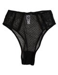 Sous-vêtements Dolce & Gabbana en dentelle noire à pois, taille haute, en maille délicate pour femme.