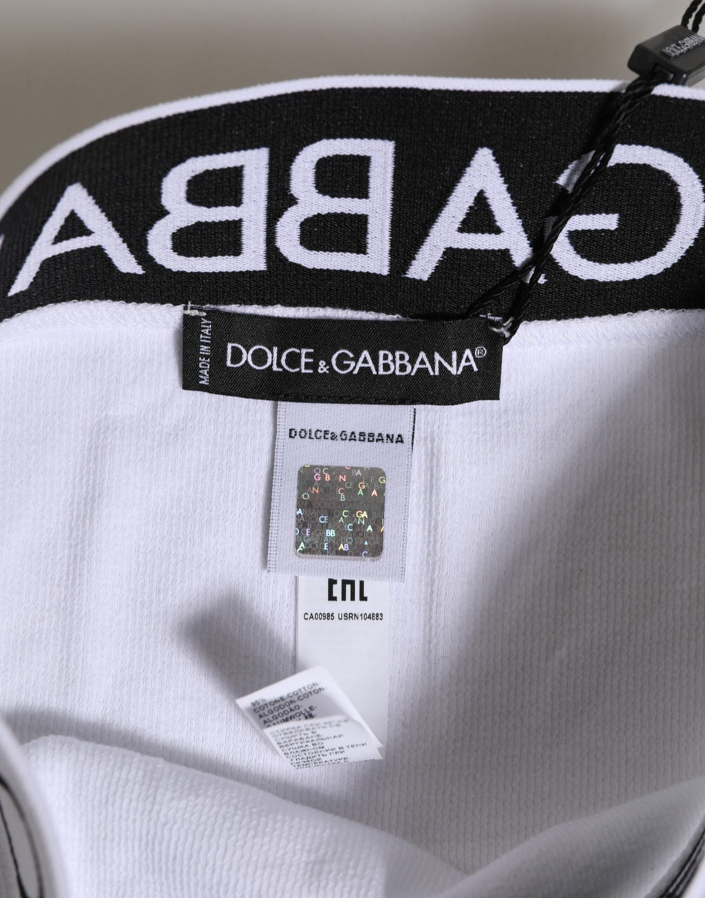 Culotte blanche en coton extensible à taille haute de Dolce & Gabbana, sous-vêtements élégants et confortables pour femmes.