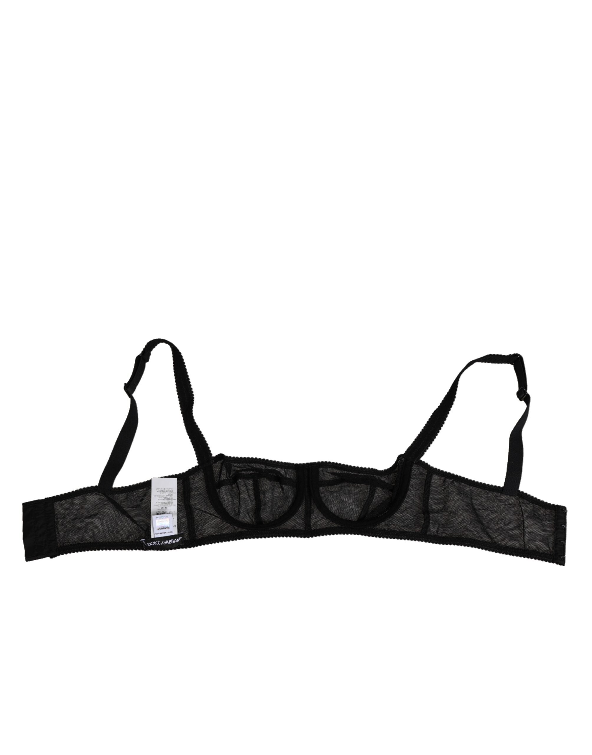Soutien-gorge balconnet noir à fleurs de Dolce & Gabbana avec armatures, lingerie élégante et raffinée.