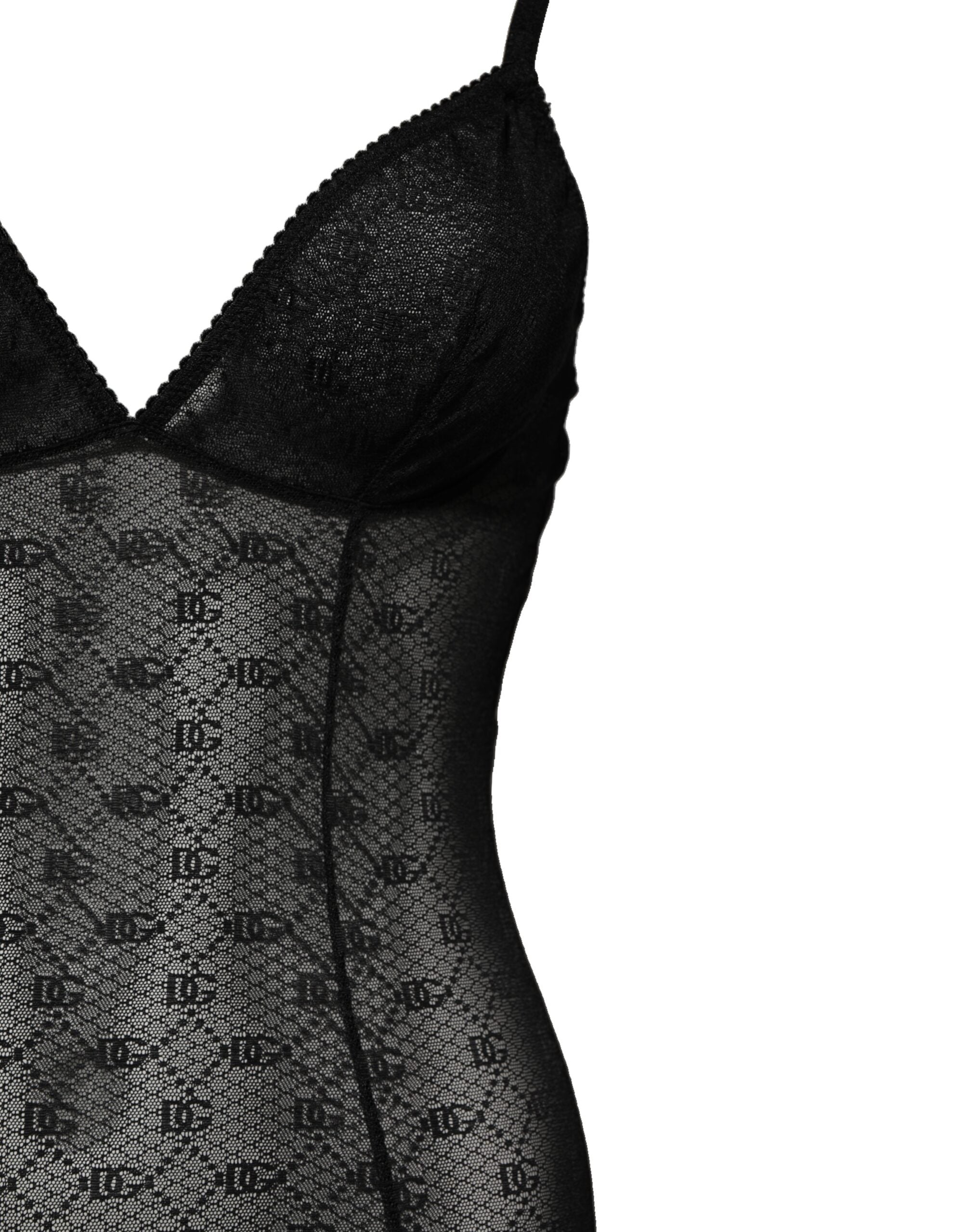 Body en nylon noir de la lingerie Dolce & Gabbana, bodysuit extensible avec détails élégants et ajustés.