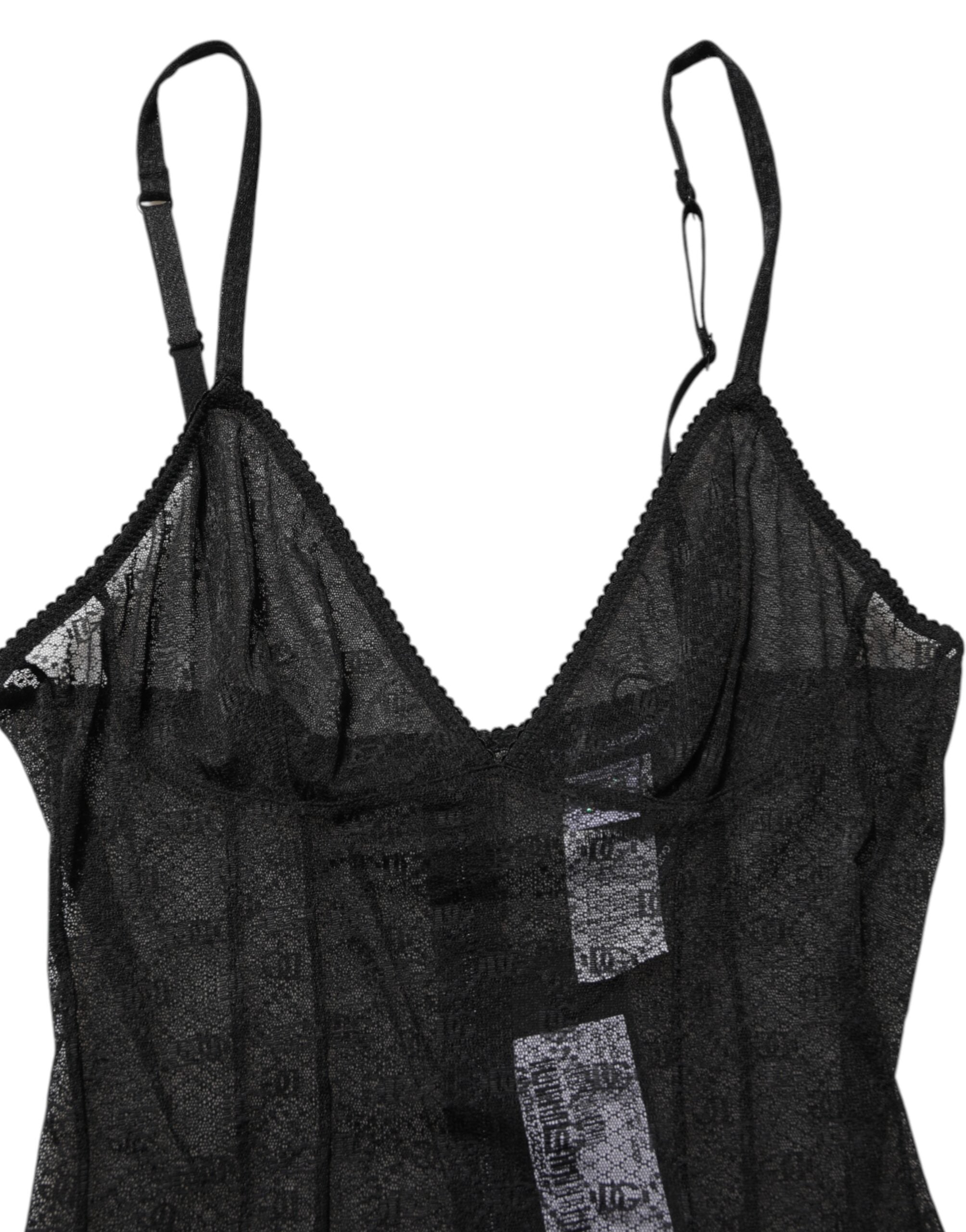Body en nylon noir Dolce & Gabbana, body de lingerie extensible avec design élégant, visible en détail dans l'image.