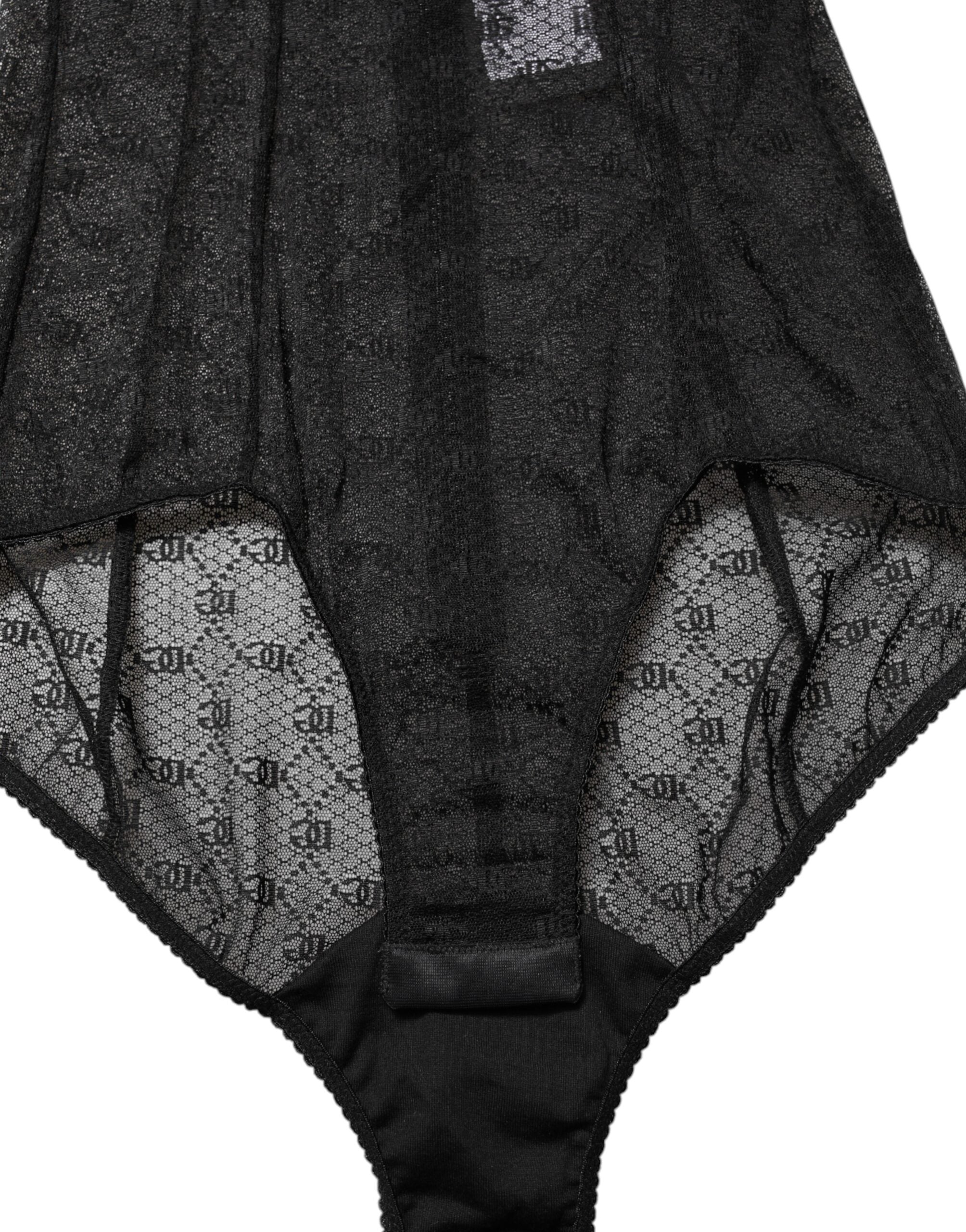Body en nylon stretch noir de lingerie Dolce & Gabbana, coupe ajustée et élégante, vue de l'avant.