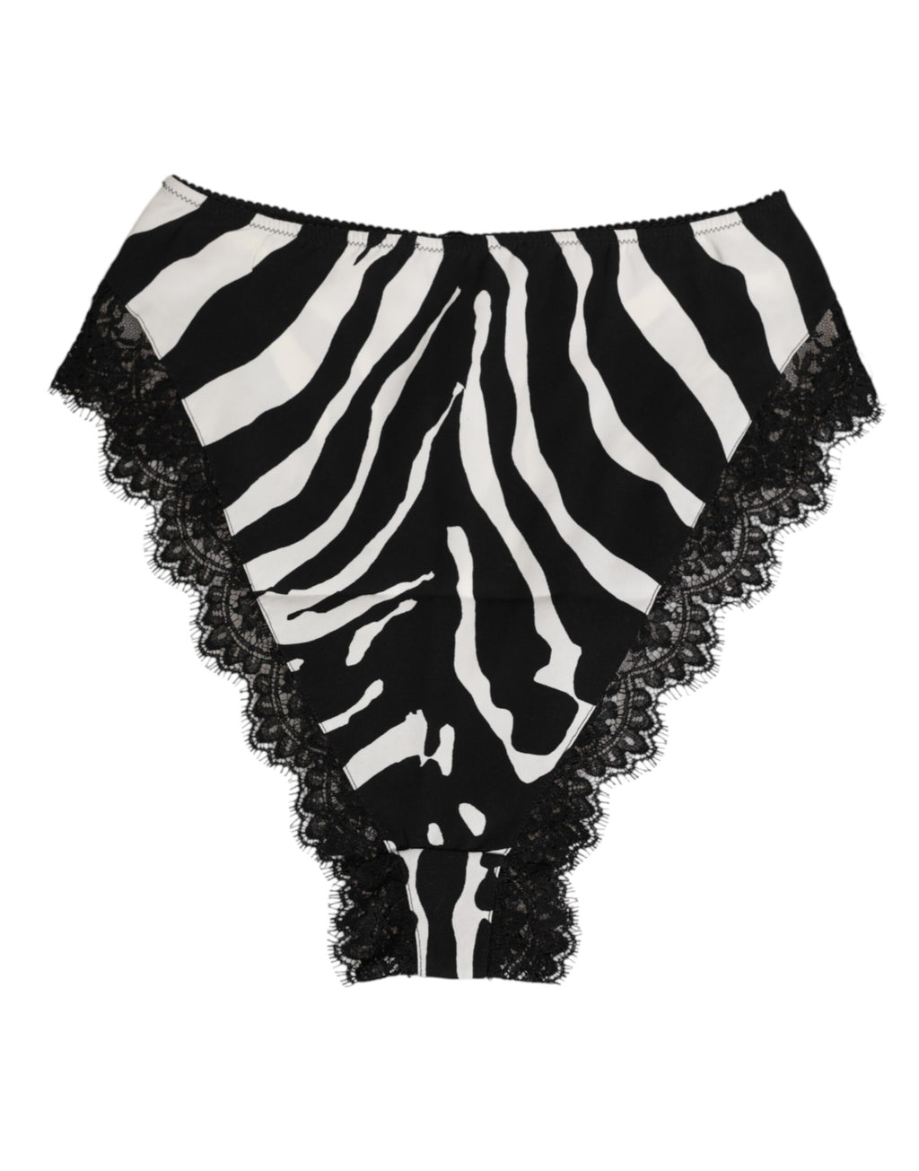 Sous-vêtements Dolce & Gabbana en soie noire avec imprimé zèbre, dentelle, taille haute, style élégant et sophistiqué.