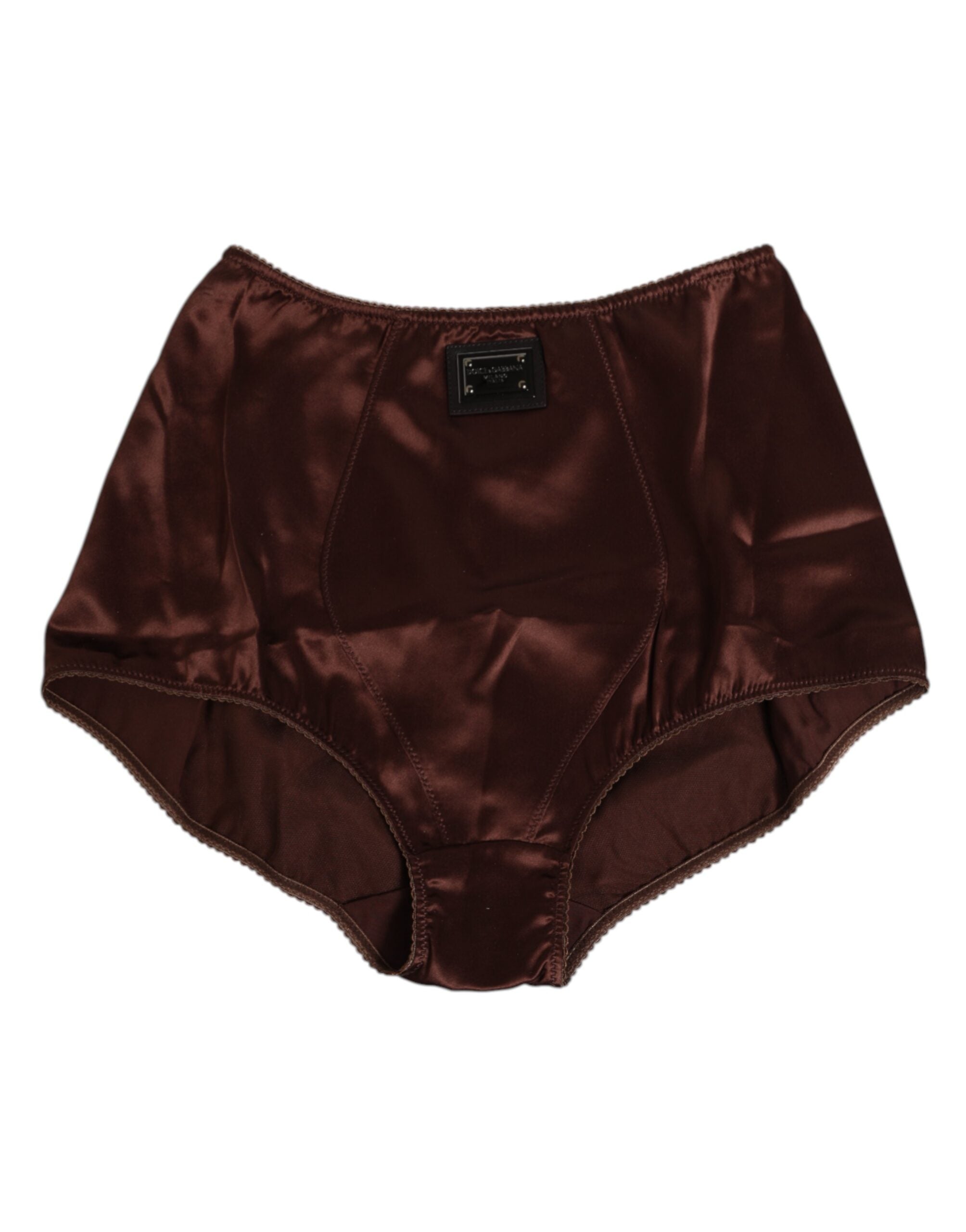 Gaine en soie marron Dolce & Gabbana à taille haute, sous-vêtements élastiques et ajustés pour femme.