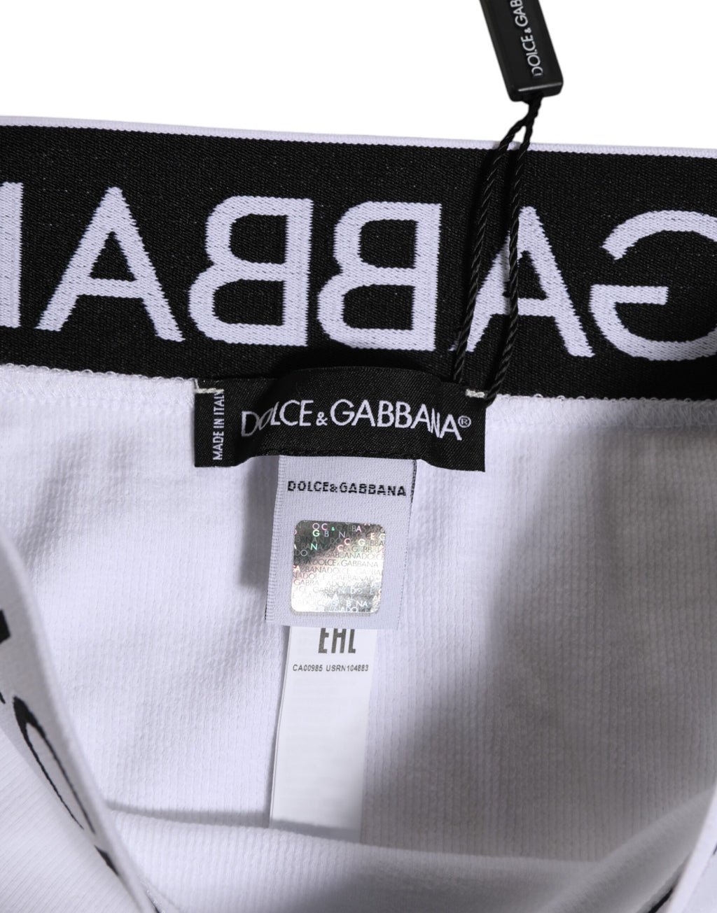 Culotte blanche en coton extensible à taille haute de Dolce & Gabbana, sous-vêtements élégants et confortables.