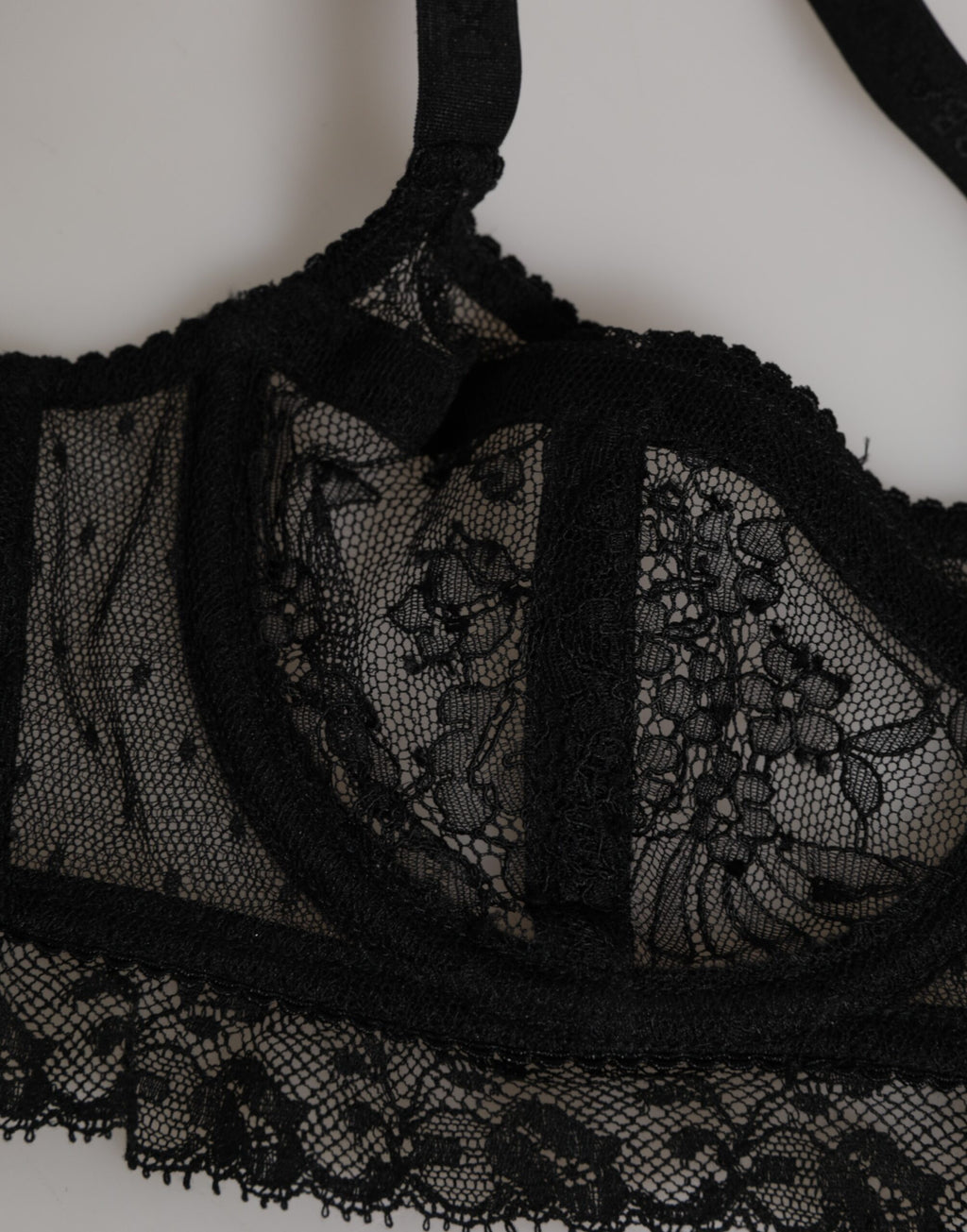 Soutien-gorge balconnet en dentelle florale noire en nylon de Dolce & Gabbana, sous-vêtements élégants et féminins
