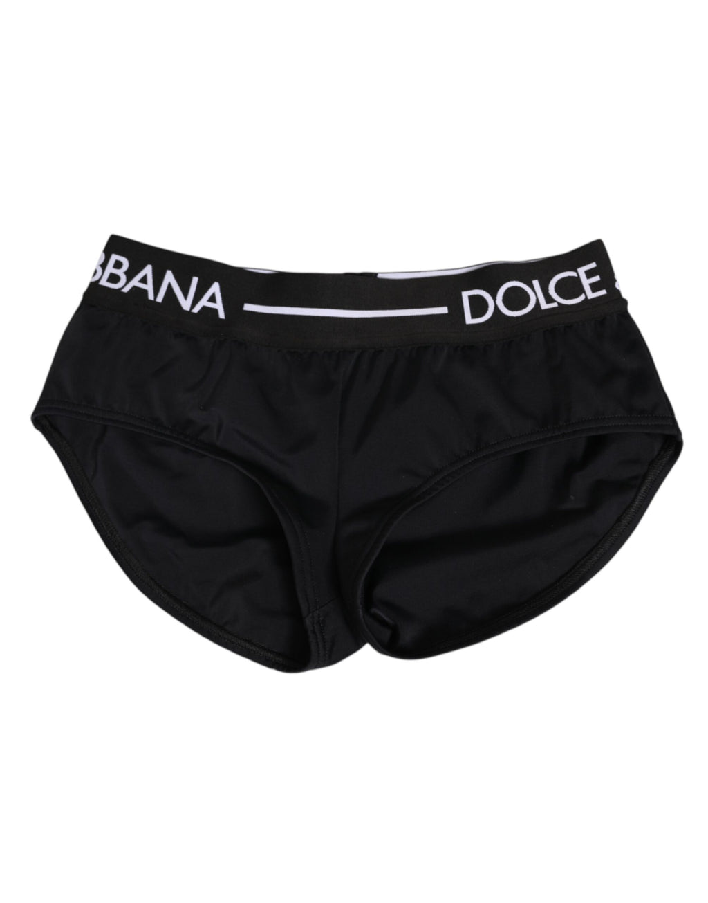 Shorts de sous-vêtements Dolce & Gabbana en nylon noir avec logo à la taille, vue sur le devant.