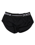 Shorts de sous-vêtements Dolce & Gabbana en nylon noir avec logo à la taille, vue sur le devant.