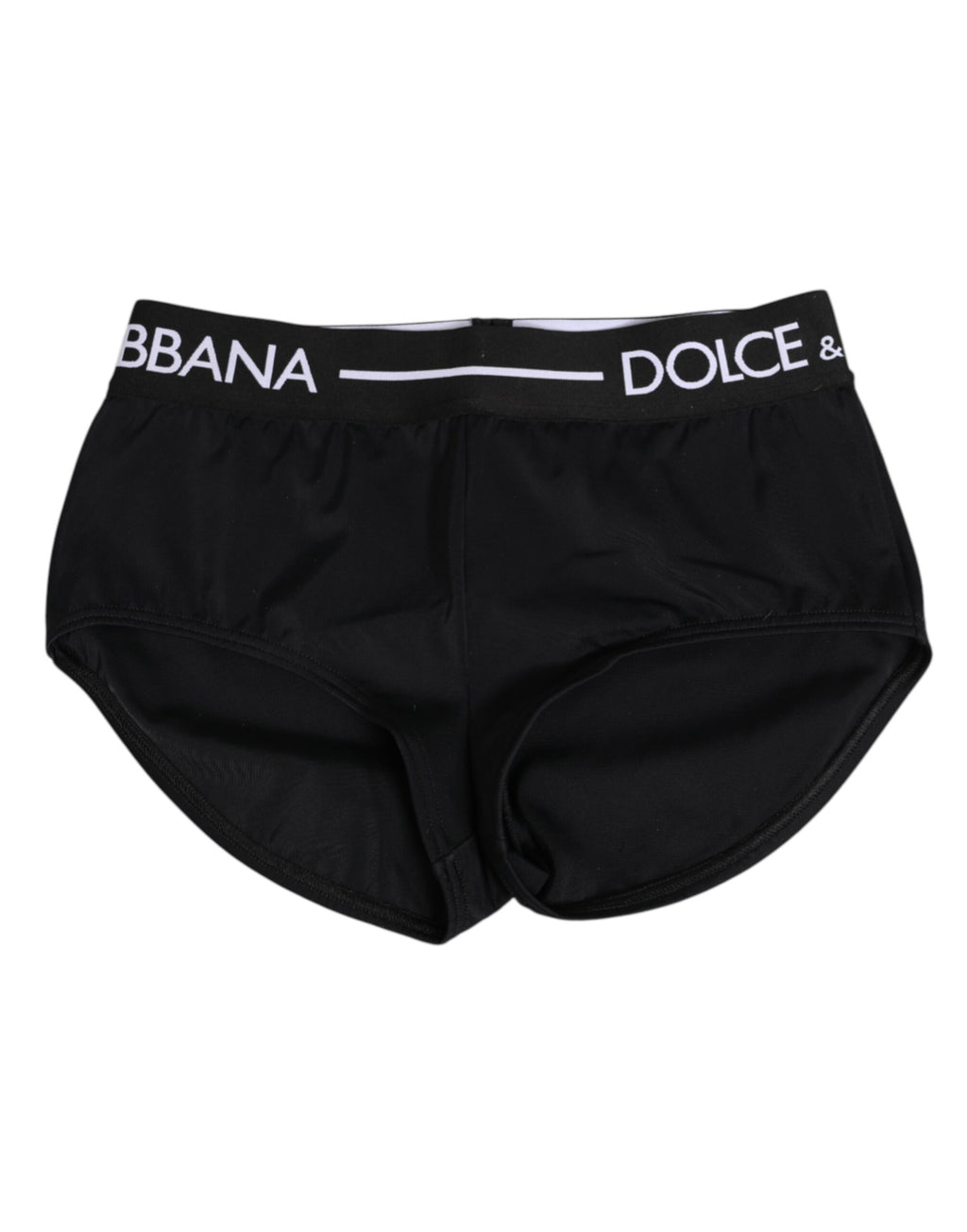 Shorts de sous-vêtements en nylon noir Dolce & Gabbana avec logo à la taille, style élégant et moderne.