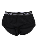 Shorts de sous-vêtements en nylon noir Dolce & Gabbana avec logo à la taille, style élégant et moderne.