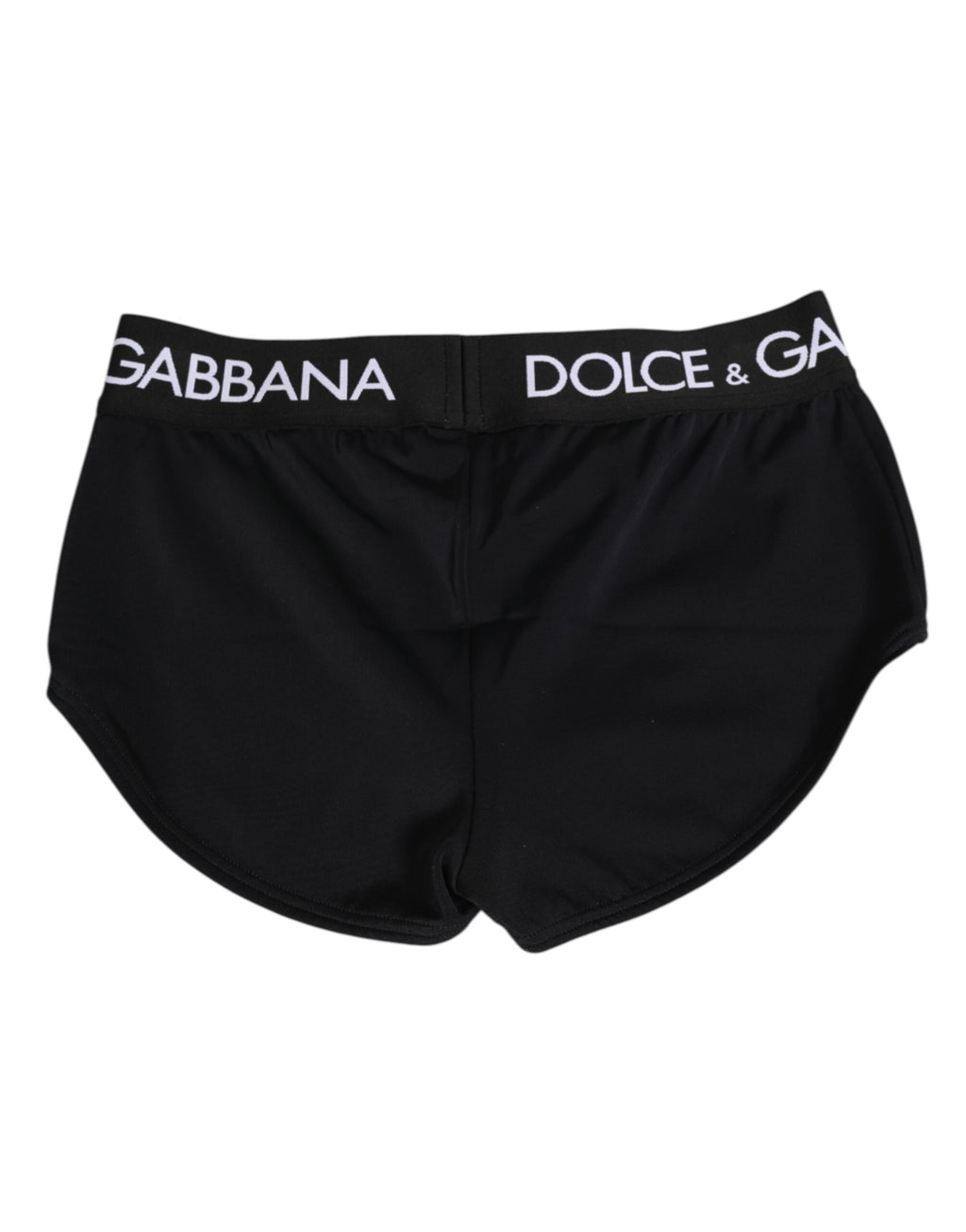 Shorts de sous-vêtement en nylon noir Dolce & Gabbana avec ceinture logo, style décontracté et confortable.