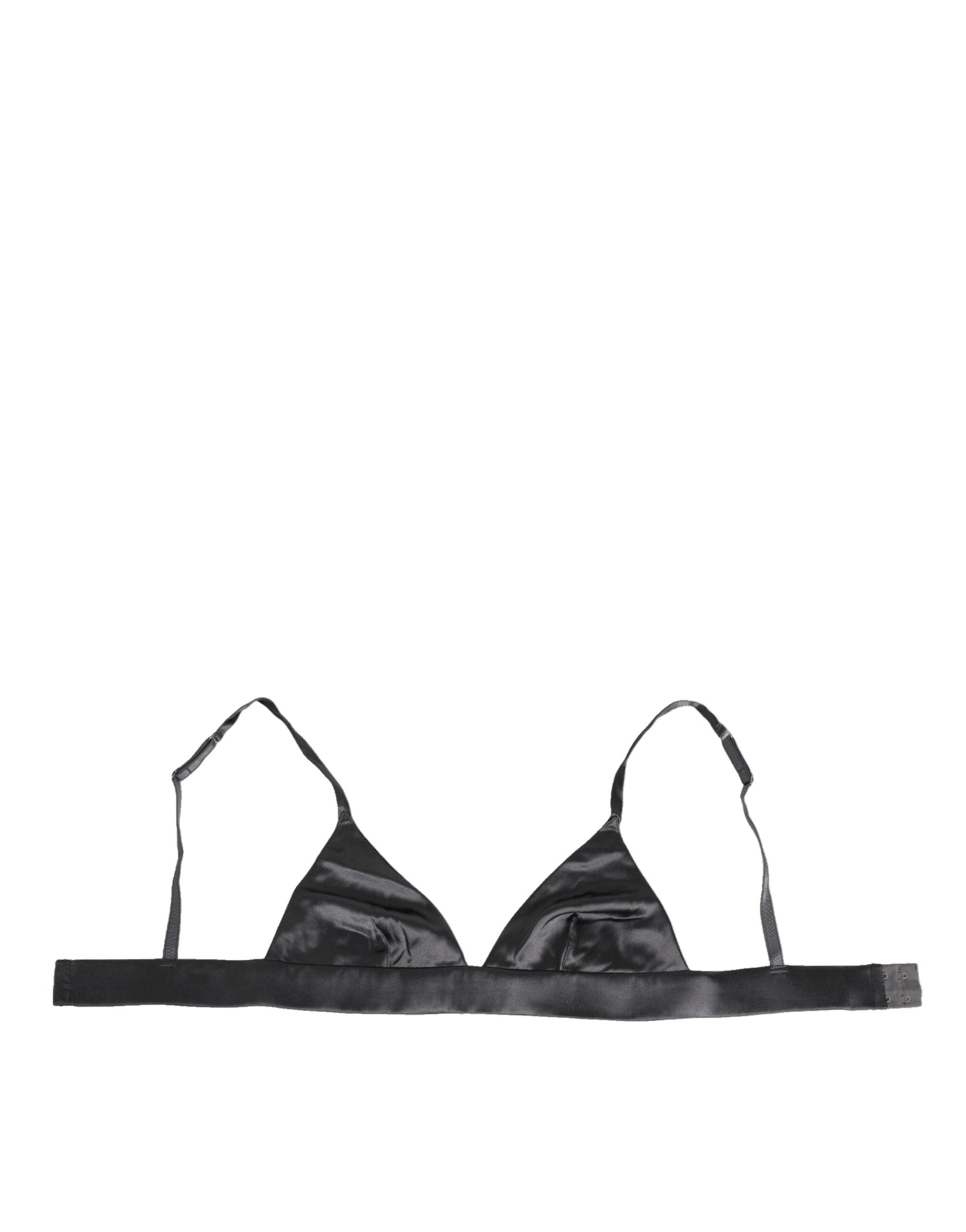 Sous-vêtements en satin de soie noir Dolce & Gabbana, triangle avec coupe douce, sans armature, élégant et confortable.