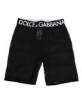 Shorts midi en coton noir Dolce & Gabbana avec logo, style boxer ou sous-vêtement, visibles en image.