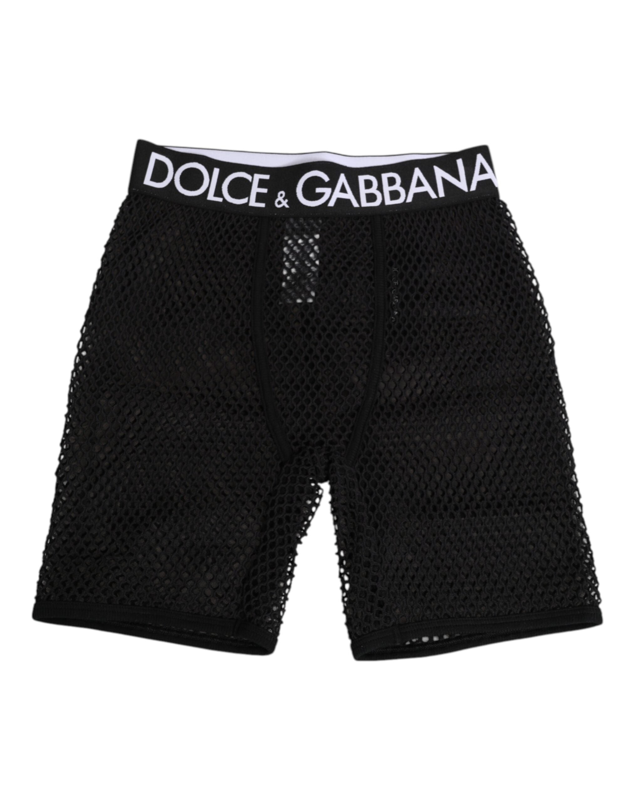 Shorts midi en coton noir Dolce & Gabbana avec logo, style boxer ou sous-vêtement, visibles en image.
