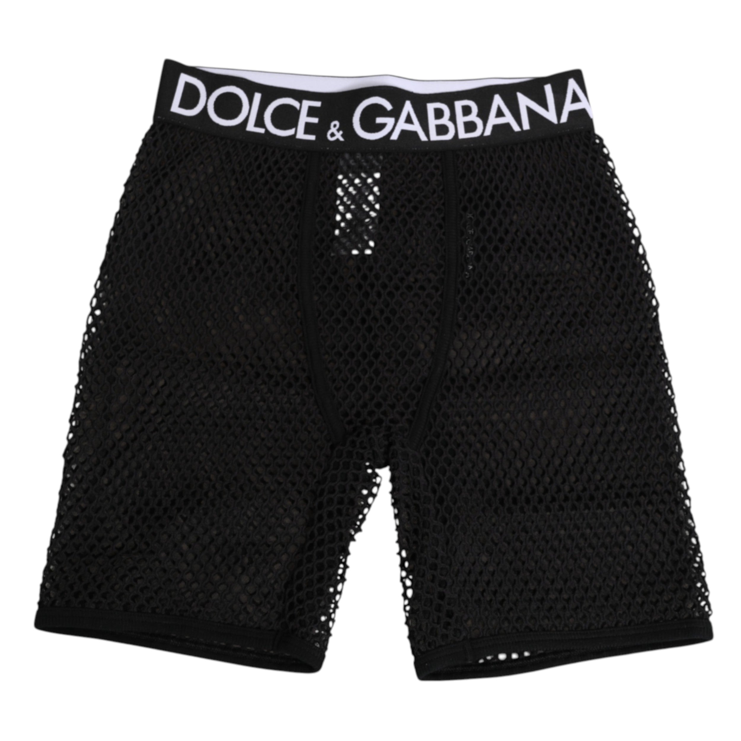 Shorts midi en coton noir Dolce & Gabbana avec logo, style sous-vêtement ou pantalon décontracté, vue de l'avant.