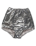 Culotte slip en nylon argenté ornée de sequins de la marque Dolce & Gabbana, élégante et brillante, vue de face.