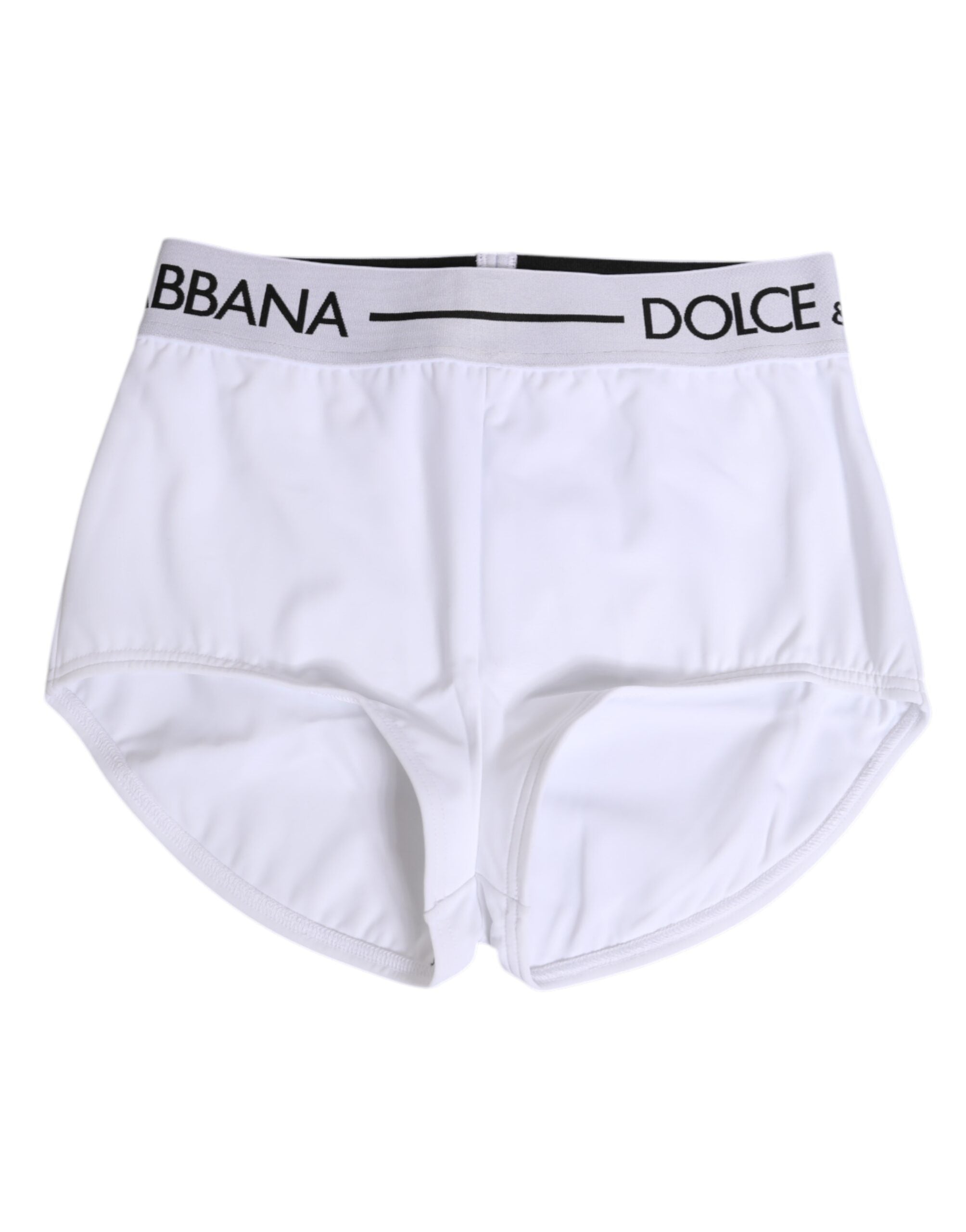 Sous-vêtements Dolce & Gabbana shorts en nylon blanc avec logo à la taille, vue de face.