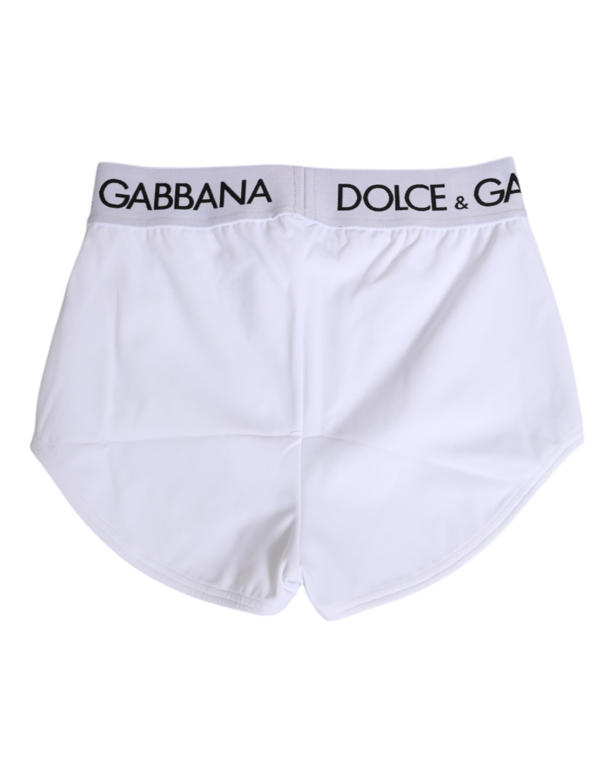Shorts de dessous en nylon blanc avec logo Dolce & Gabbana à taille élastique, design élégant et confortable.