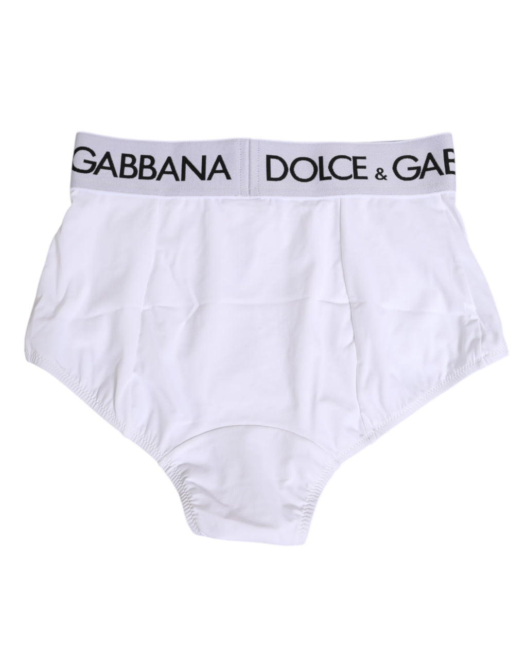 Culotte blanche en nylon Dolce & Gabbana avec ceinture logo, élégante et confortable, vue de face.