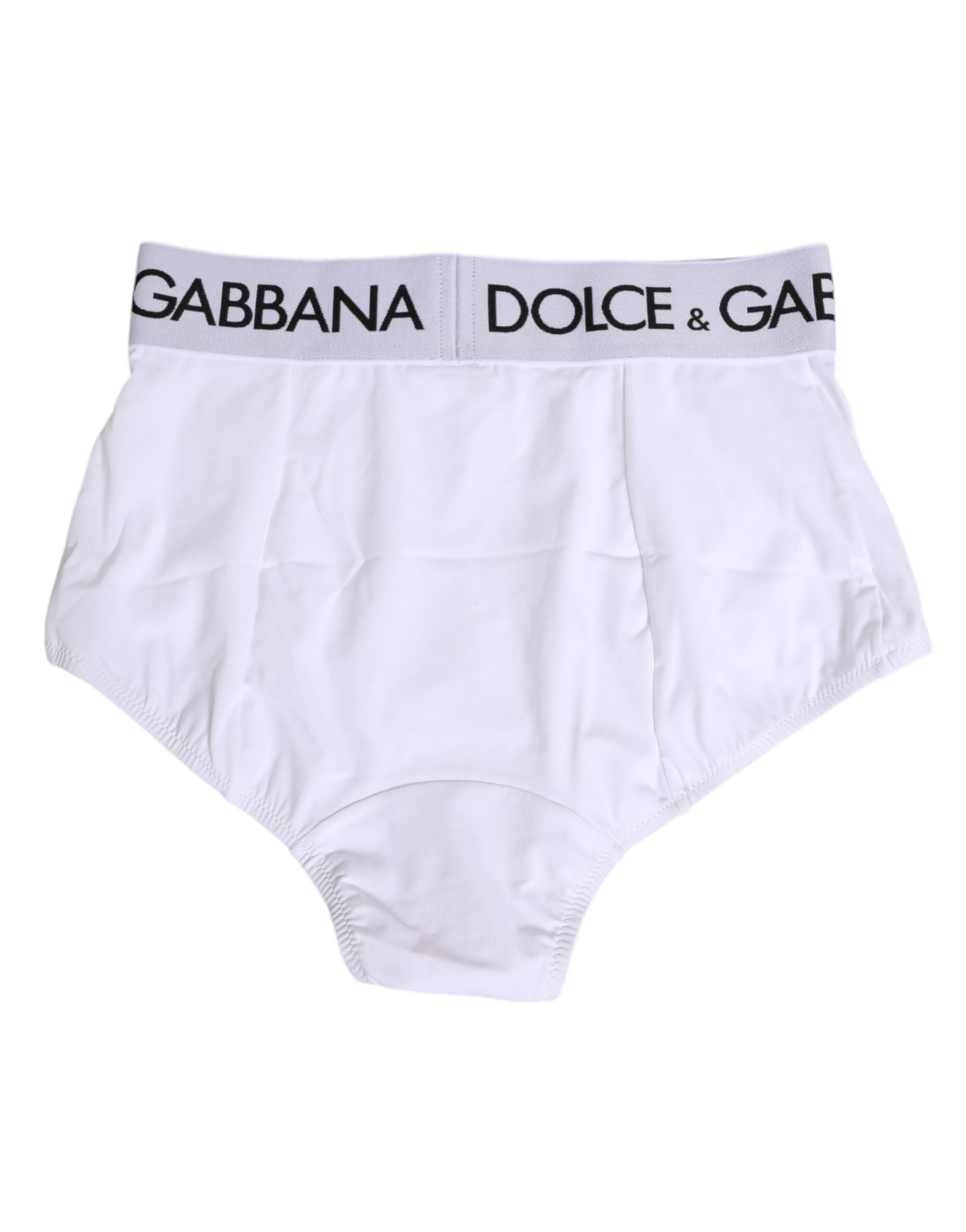 Culotte blanche en nylon Dolce & Gabbana avec ceinture logo, élégante et confortable, vue de face.