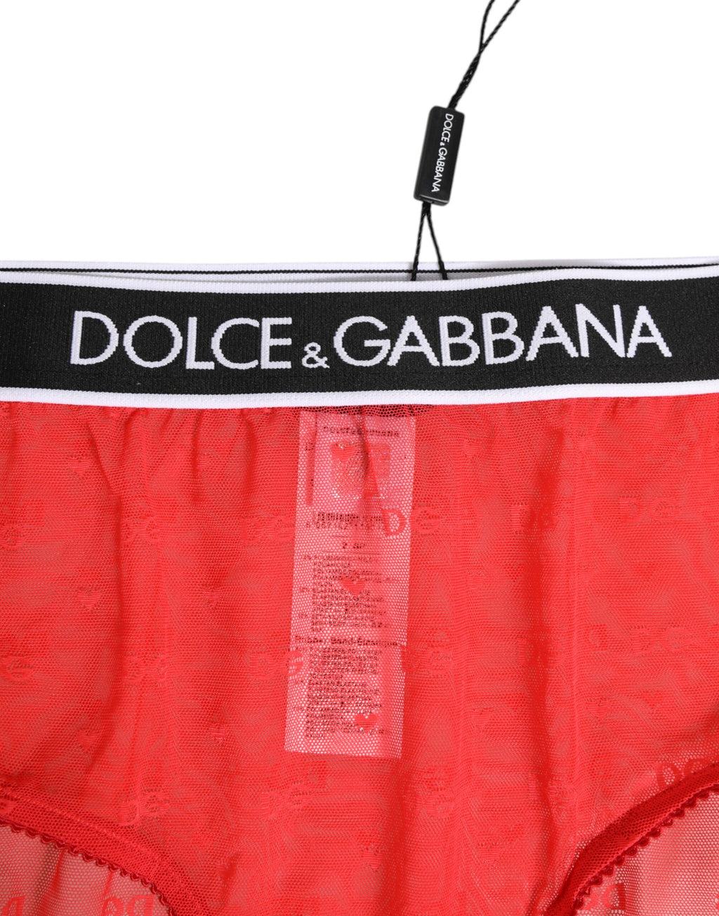 Culotte Dolce & Gabbana en nylon rouge avec logo à la taille, sous-vêtements féminins élégants et confortables.