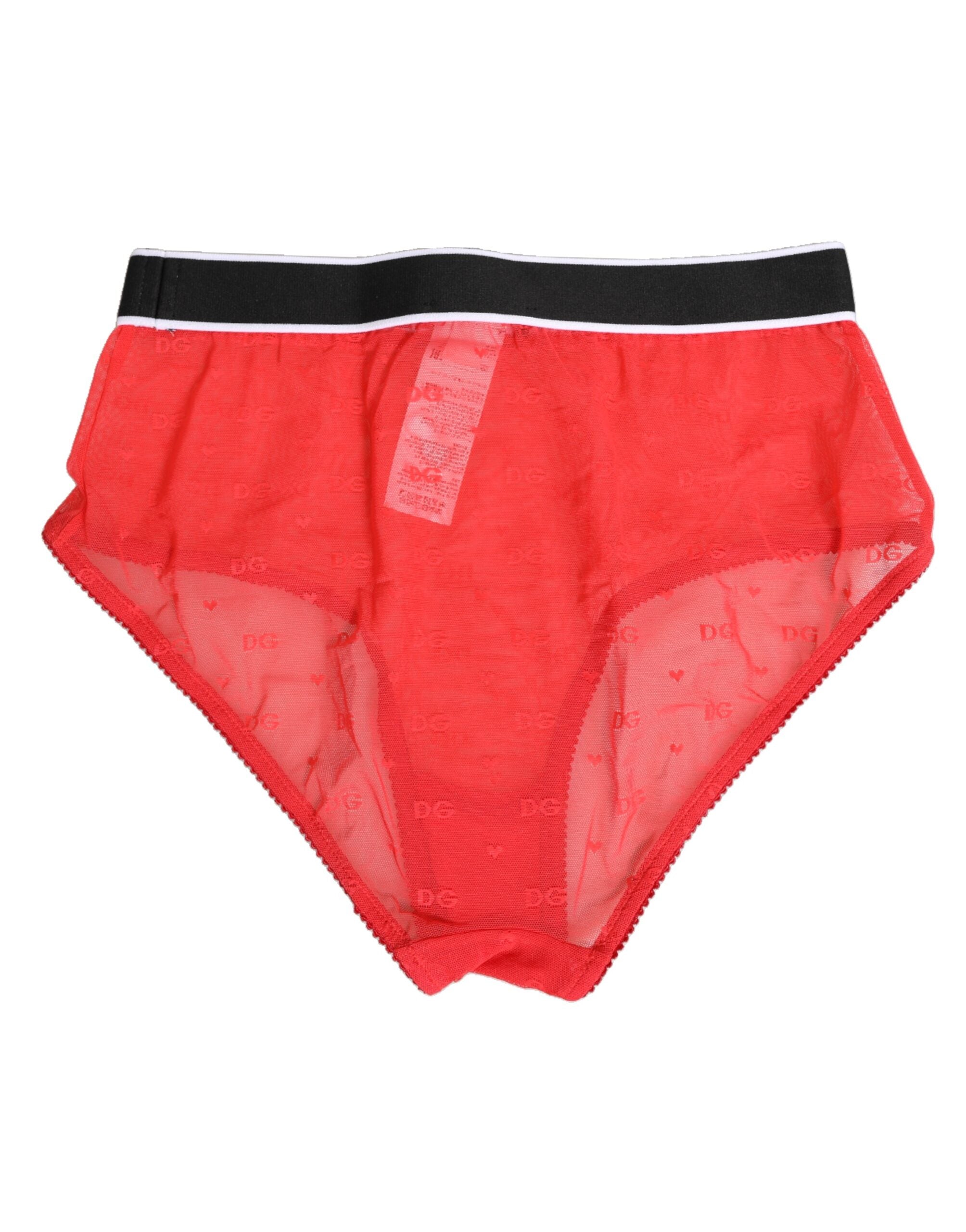 Culotte Dolce & Gabbana en nylon rouge avec logo à la taille, sous-vêtements féminins élégants et confortables.