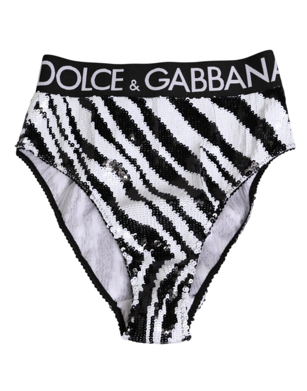 Culotte haute Dolce & Gabbana à rayures noires et blanches, sous-vêtements élégants en coton, vue de face.